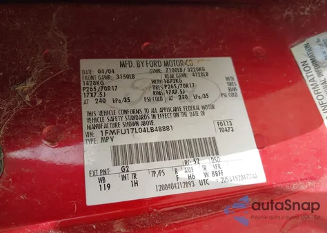 2004 Ford Expedition Eddie Bauer z USA, uszkodzony, nr VIN 1FMFU17L04LB48881